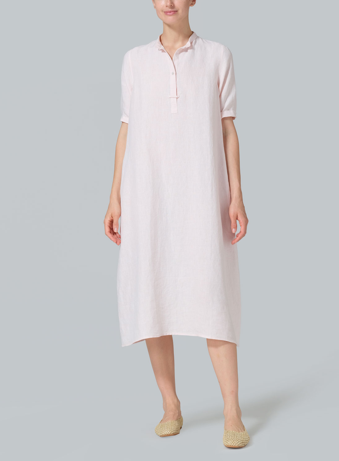 Linen Short Sleeve A-line Tunic Dress