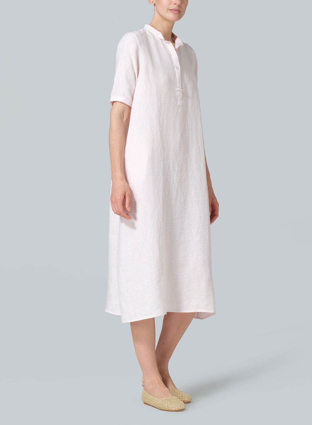 Linen Short Sleeve A-line Tunic Dress