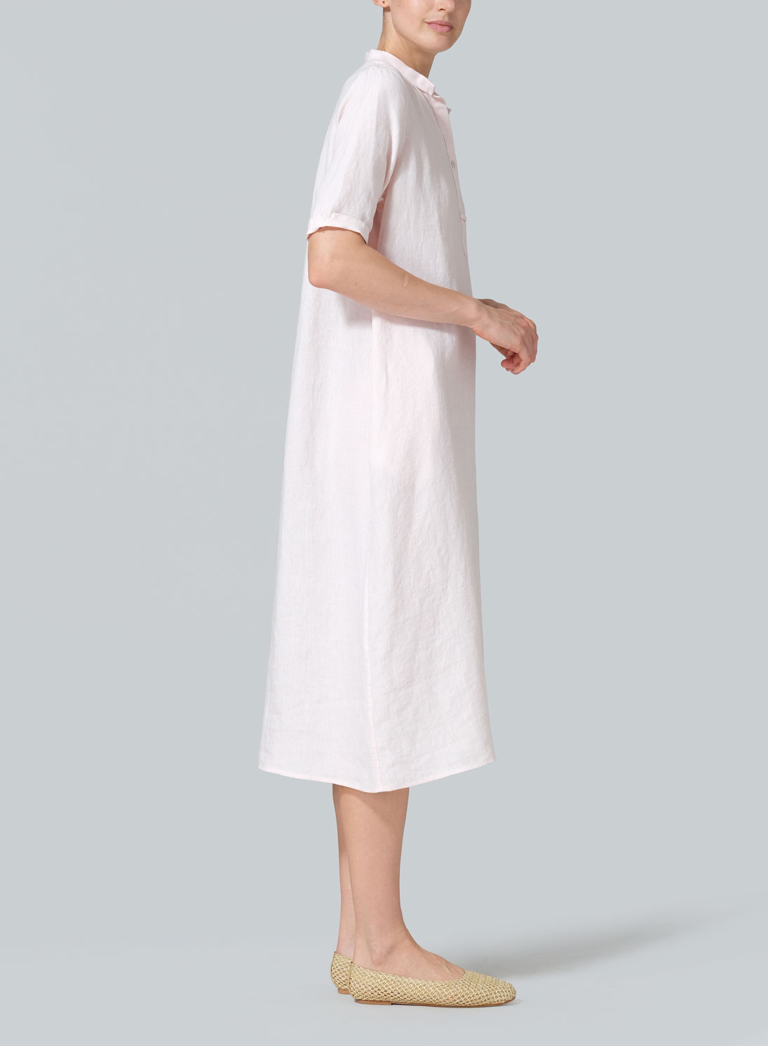 Linen Short Sleeve A-line Tunic Dress