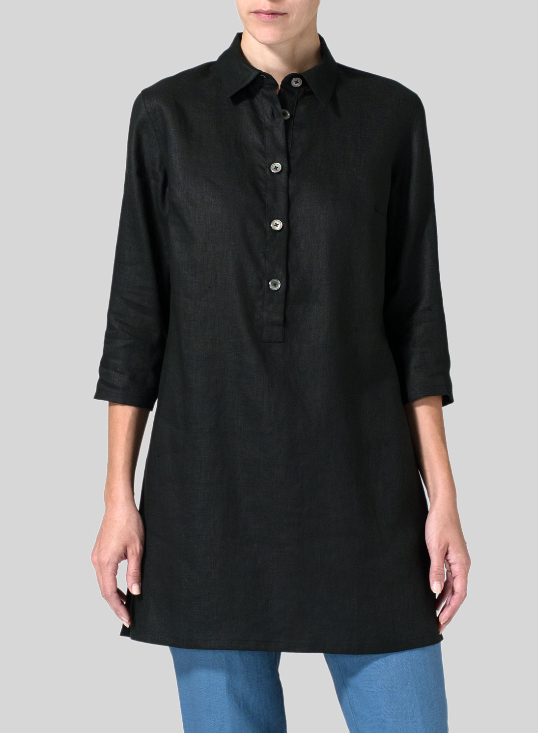 Linen Straight Fit Shirt Collar Tunic