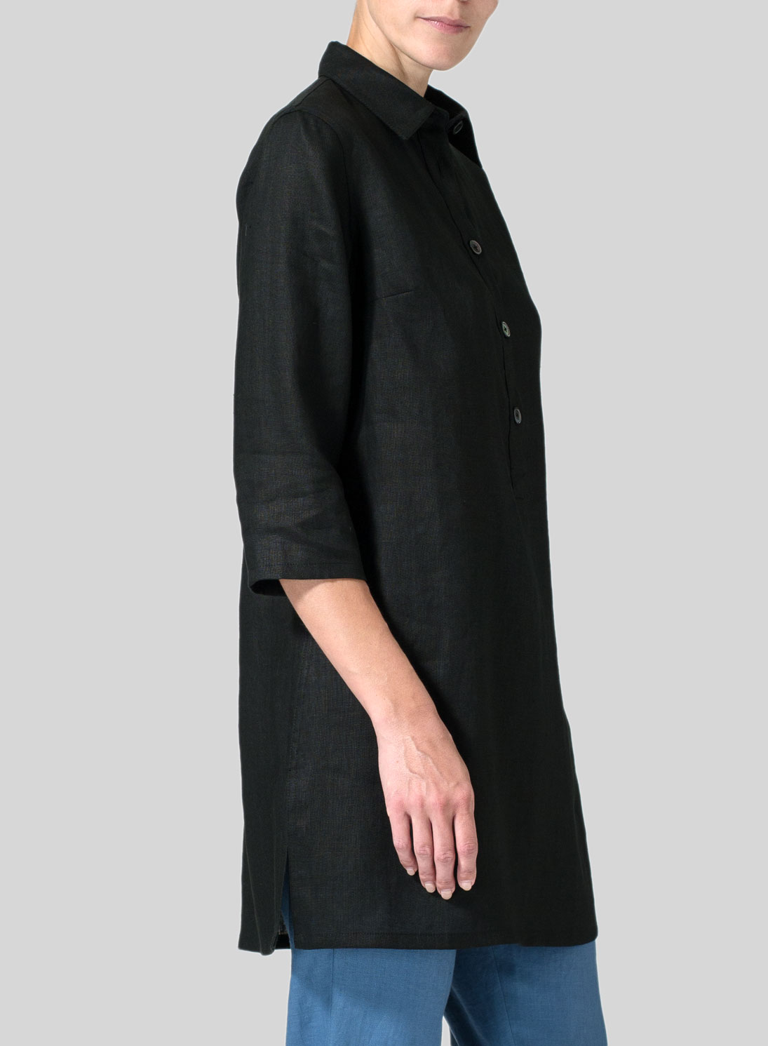 Linen Straight Fit Shirt Collar Tunic