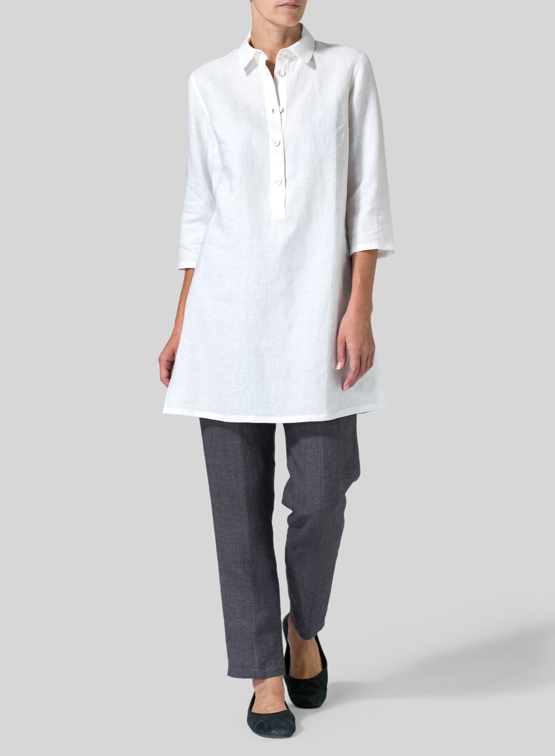 Linen Straight Fit Shirt Collar Tunic