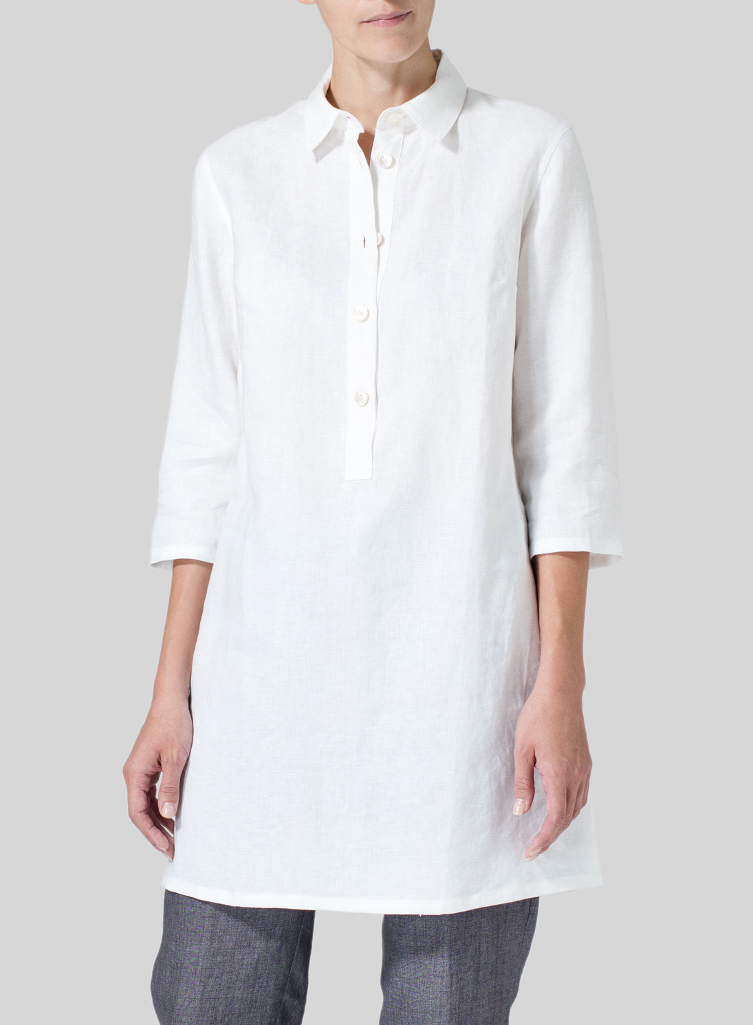 Linen Straight Fit Shirt Collar Tunic