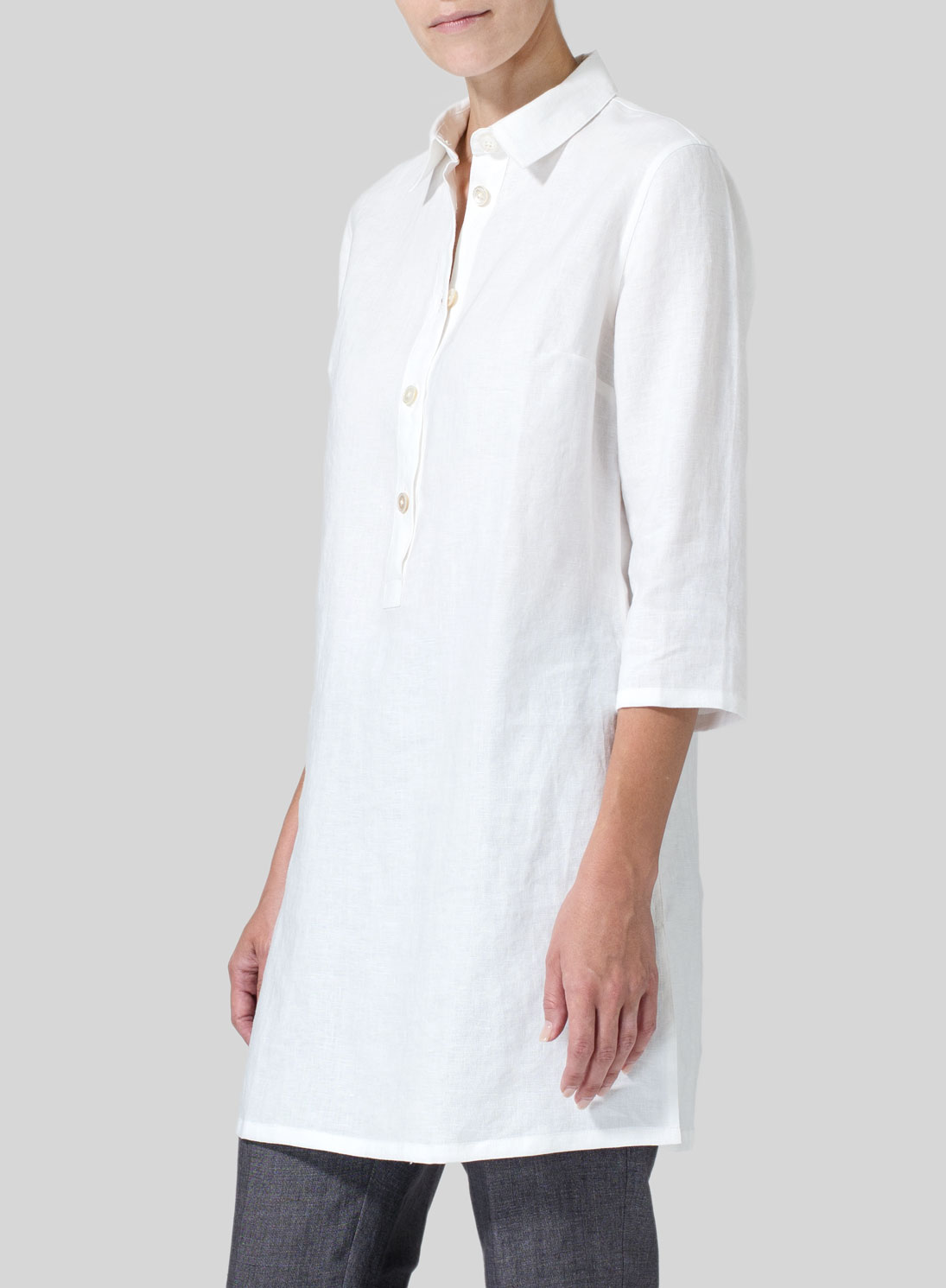 Linen Straight Fit Shirt Collar Tunic