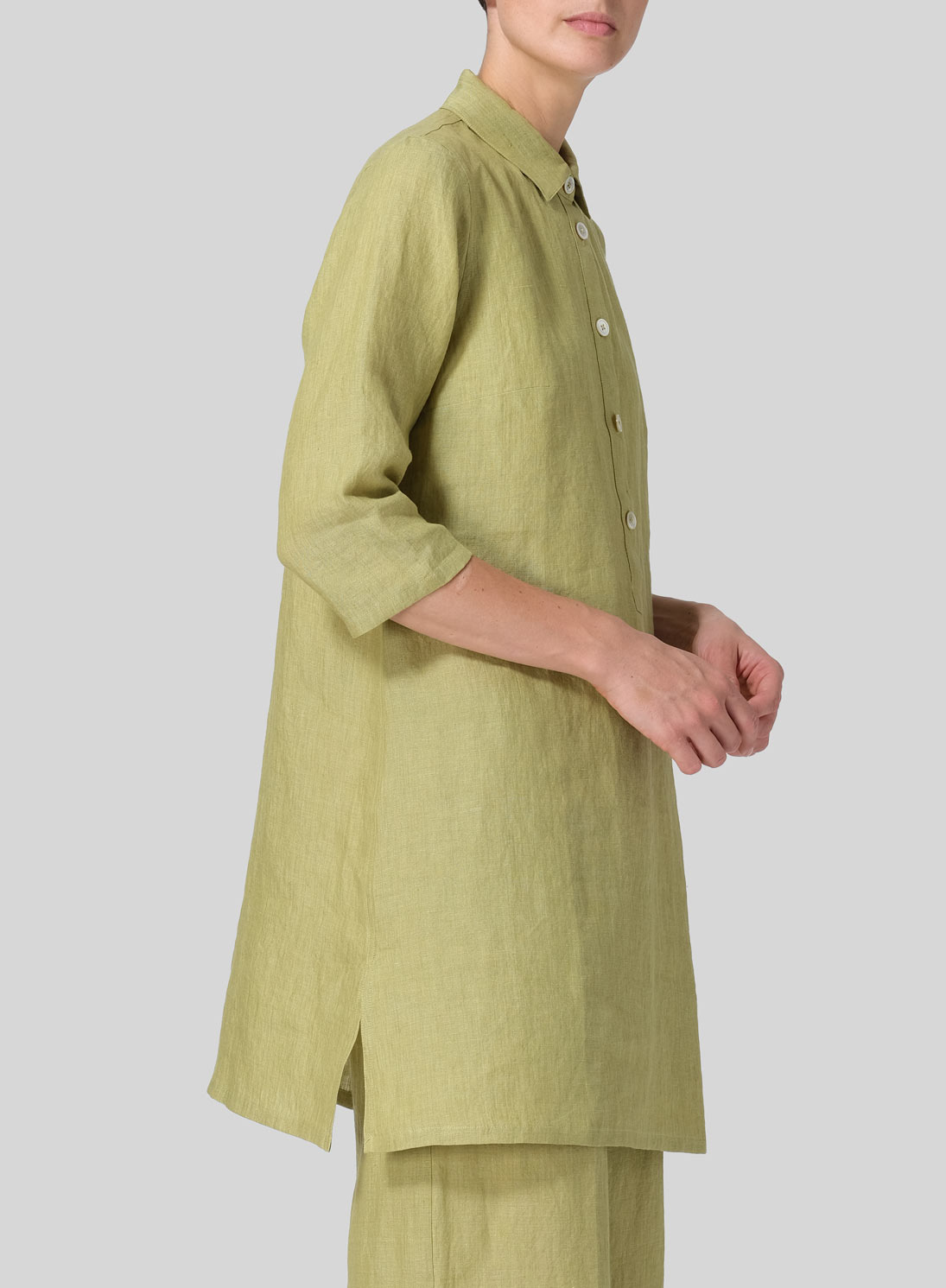 Linen Straight Fit Shirt Collar Tunic