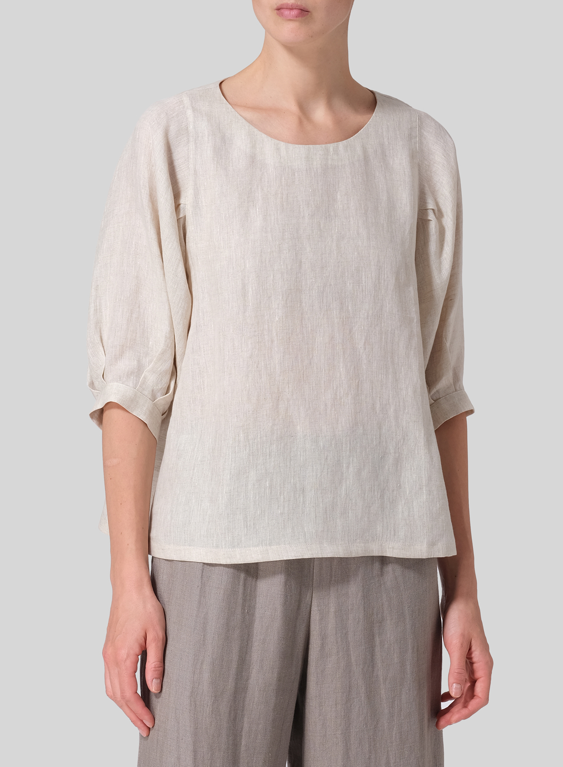 Linen Pleated Sleeve Top