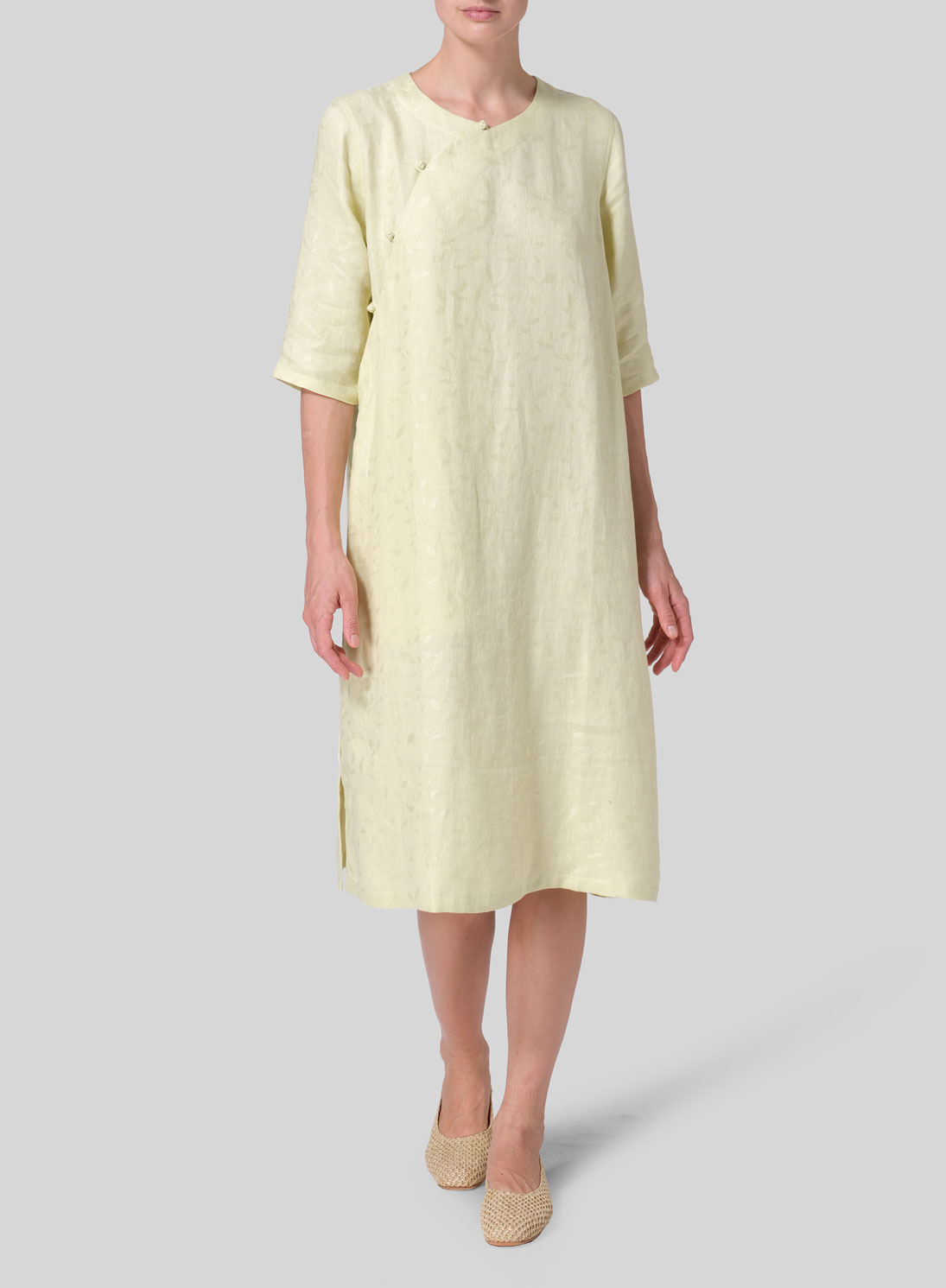 Jacquard Linen Tunic with Vintage Mandarin Knot