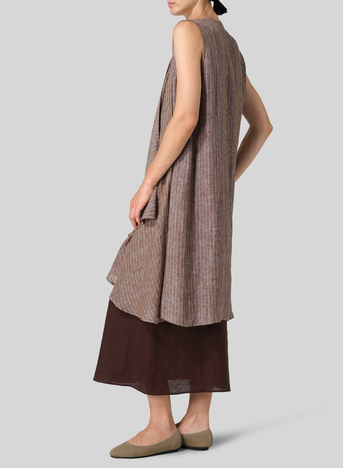 Linen Waterfall-Front Long Vest