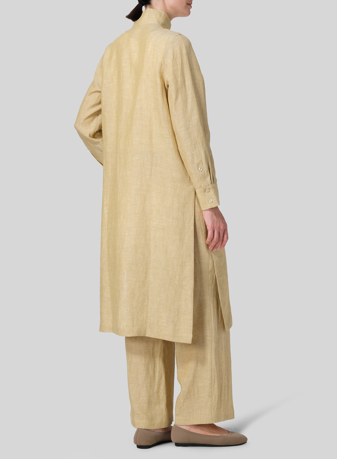 Linen High Stand Collar Long Shirt