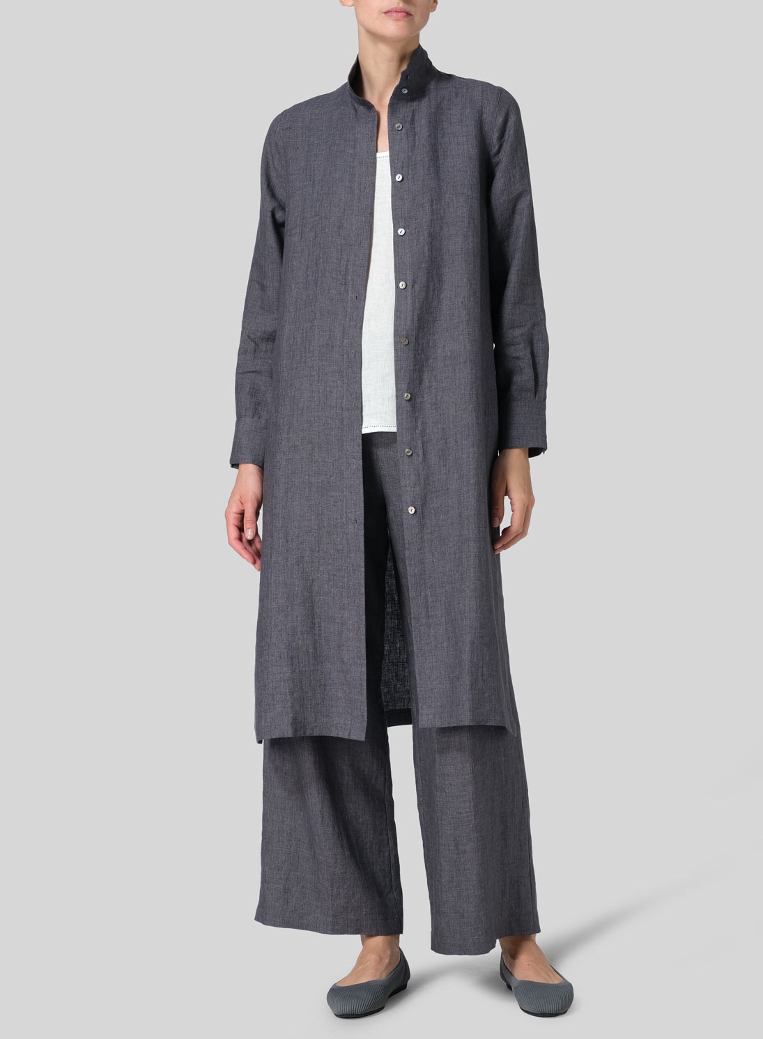 Linen High Stand Collar Long Shirt