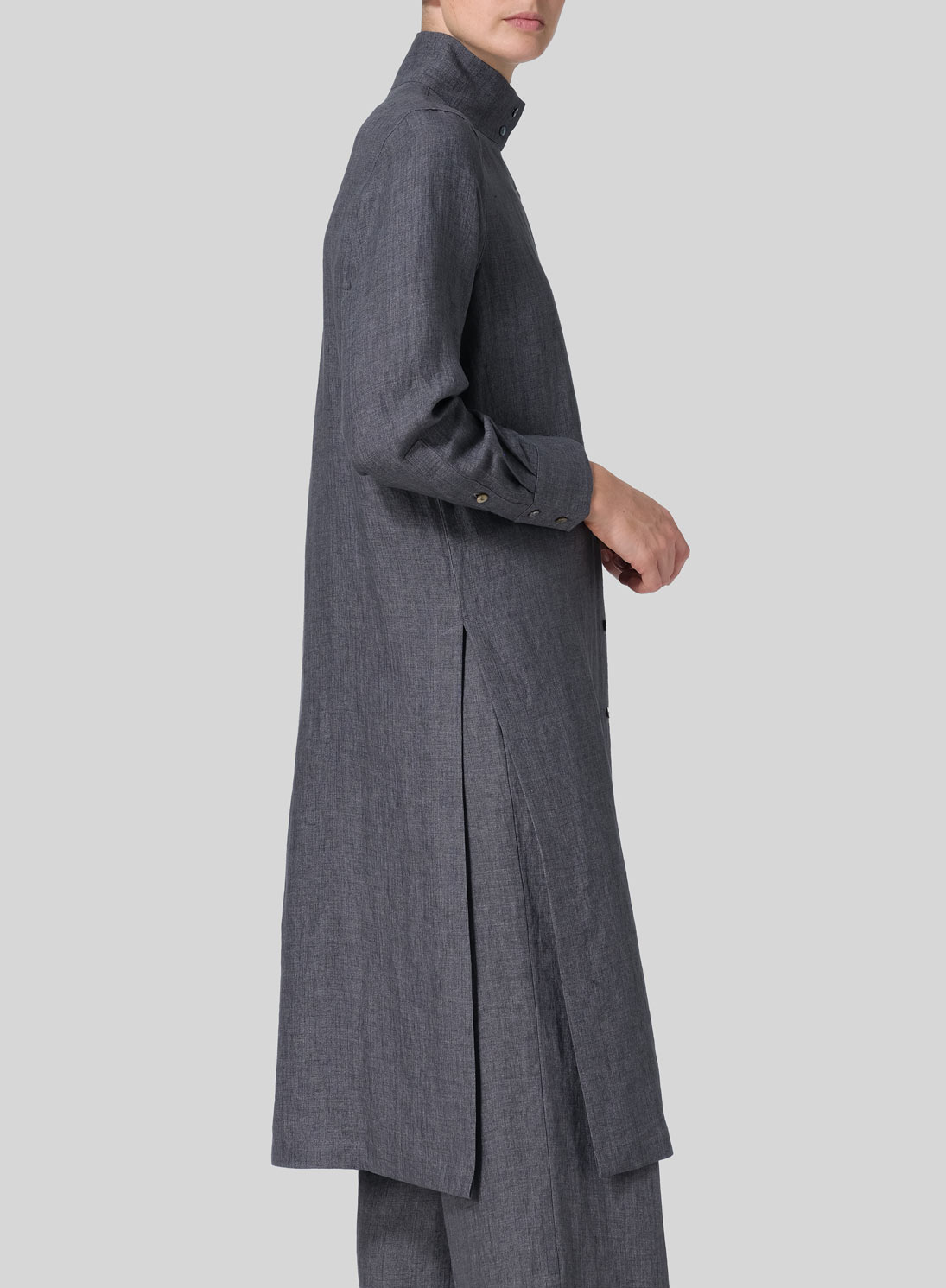 Linen High Stand Collar Long Shirt