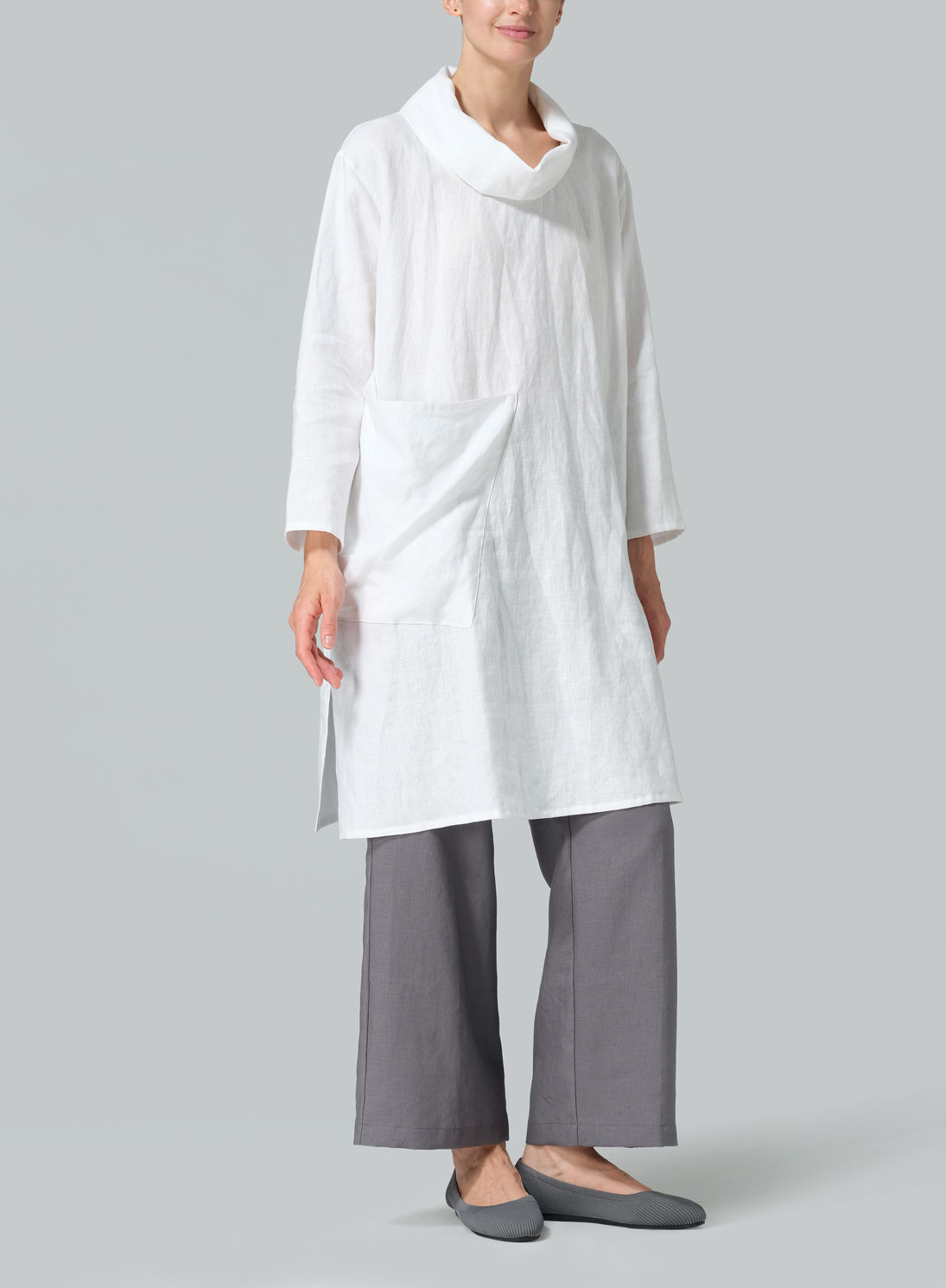 Linen Cowl Neck Patch Pocket Oversized Tunic