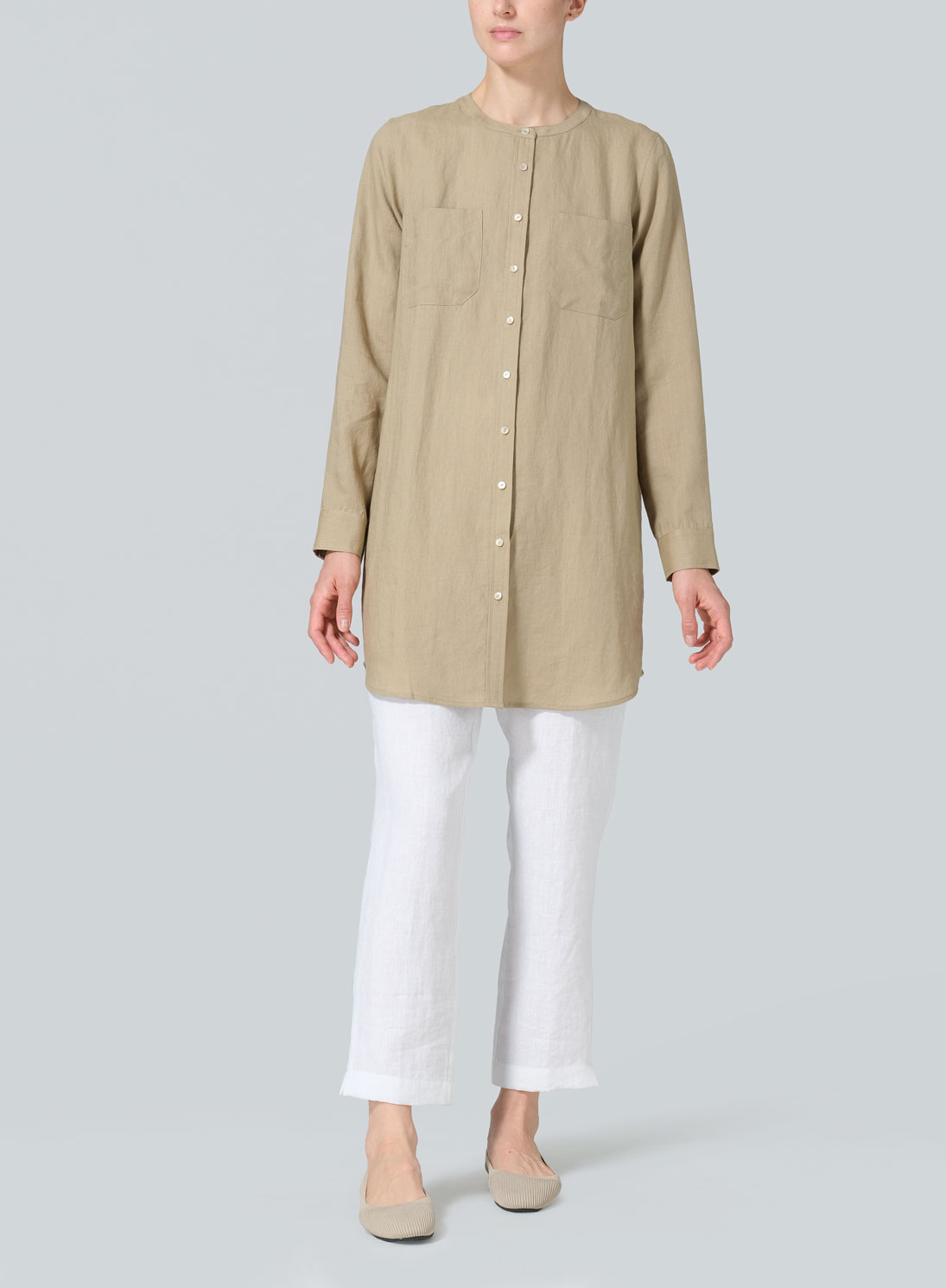 Linen Open Front Long Shirt