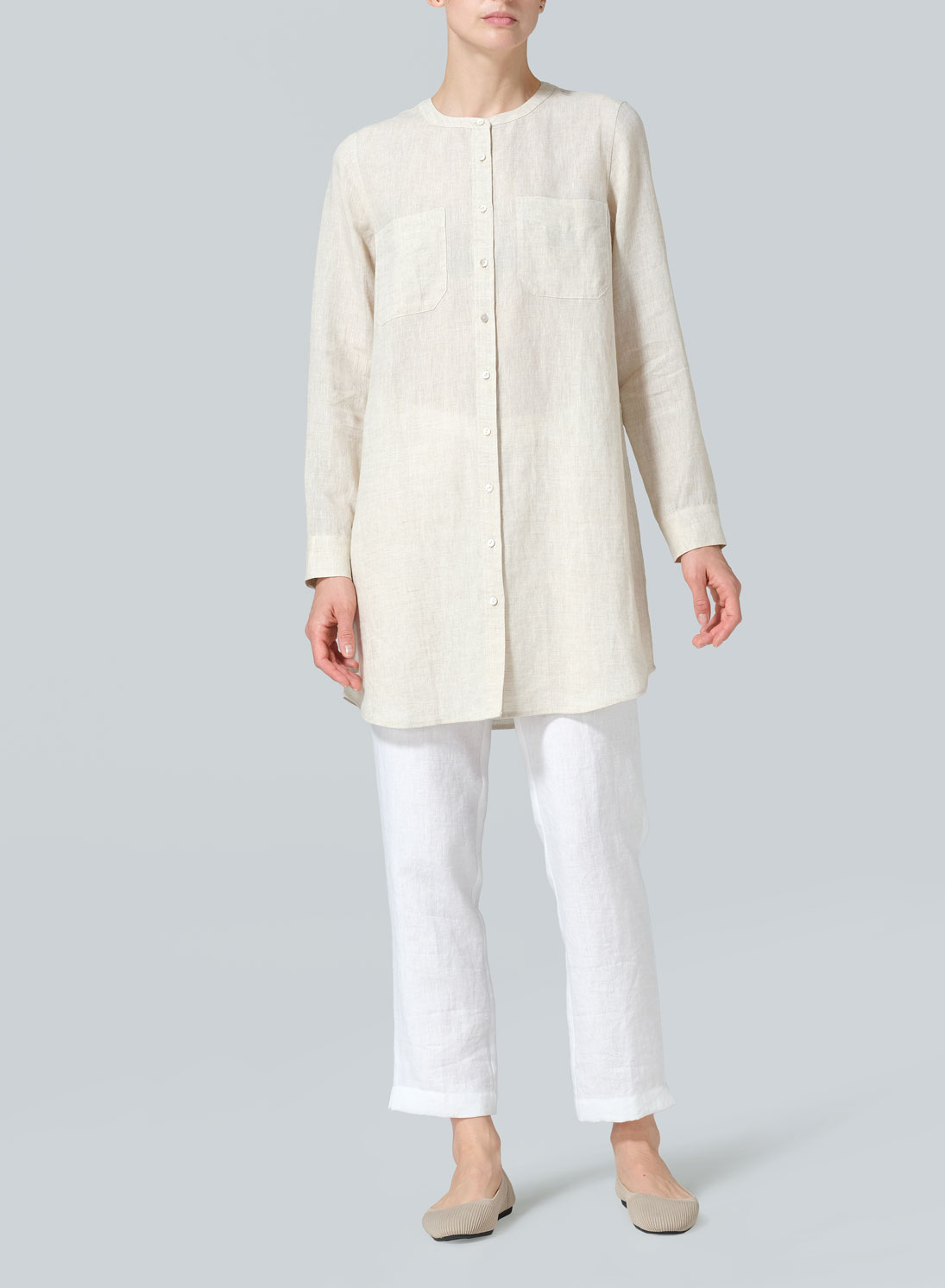 Linen Open Front Long Shirt