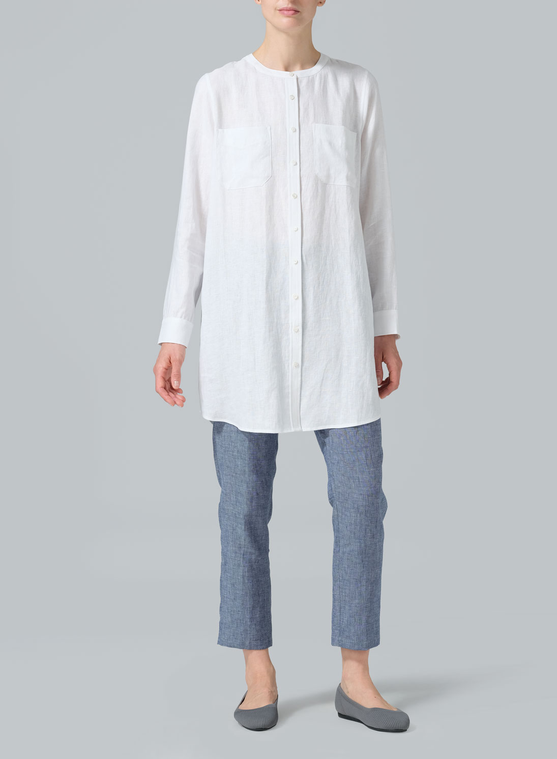 Linen Open Front Long Shirt