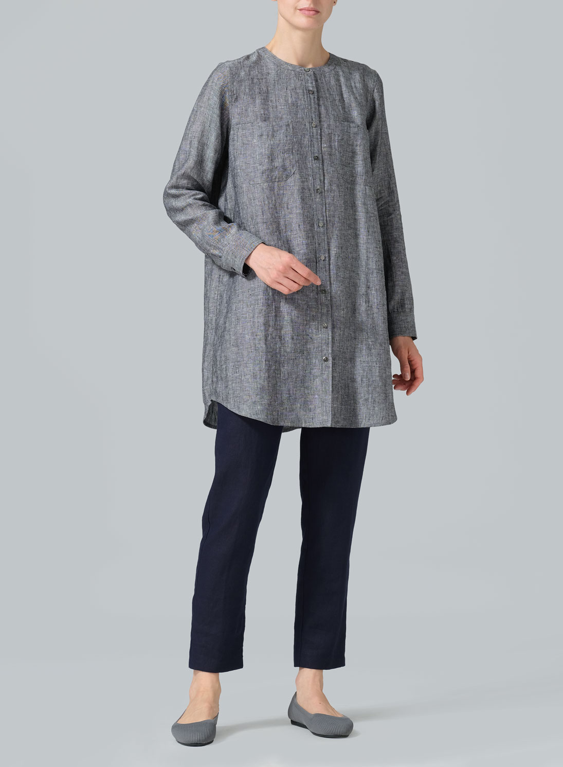 Linen Open Front Long Shirt