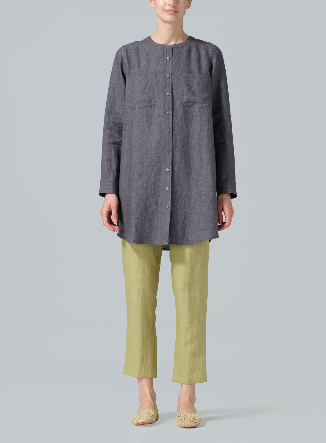 Linen Open Front Long Shirt