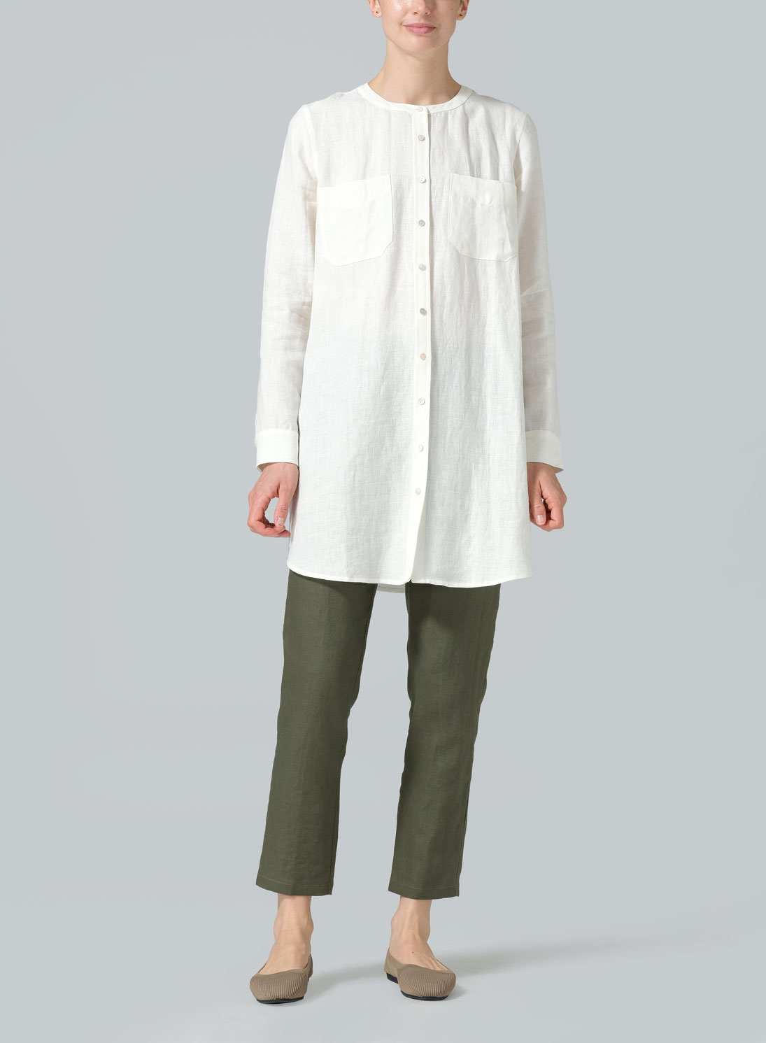 Linen Open Front Long Shirt