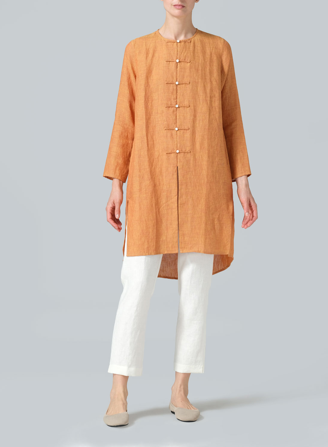 Linen Straight Cut Chinese Button Knots Tunic