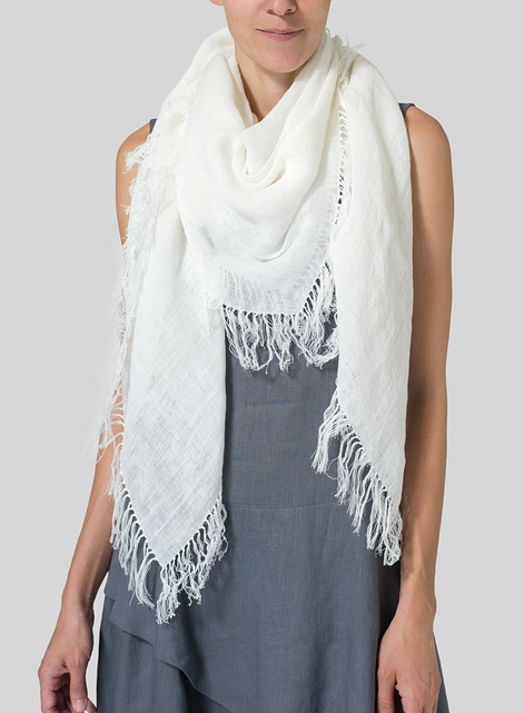 White Linen Square Scarf