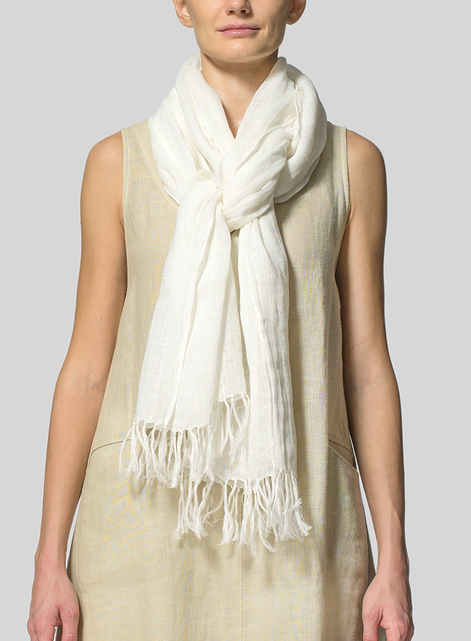 Linen Hand-crafted Soft White Long Scarf