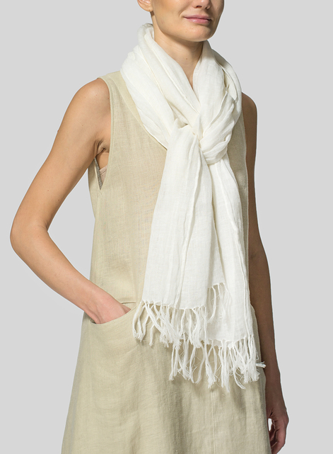 Linen Hand-crafted Soft White Long Scarf