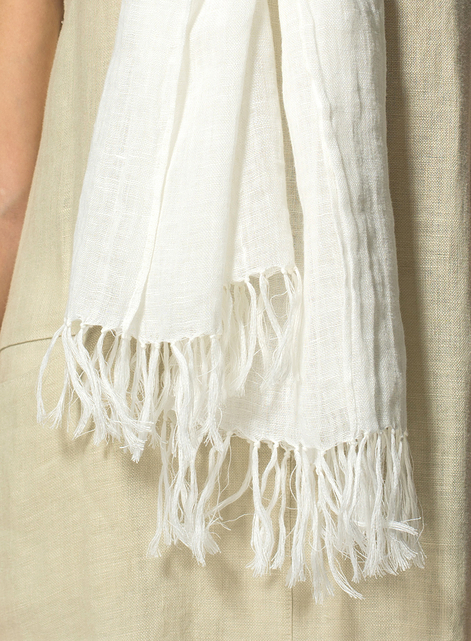 Linen Hand-crafted Soft White Long Scarf