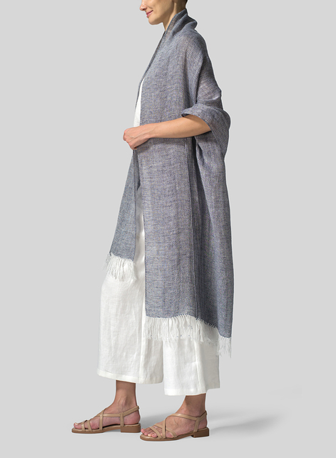 Linen Hand-crafted Two Tone Blue Long Scarf