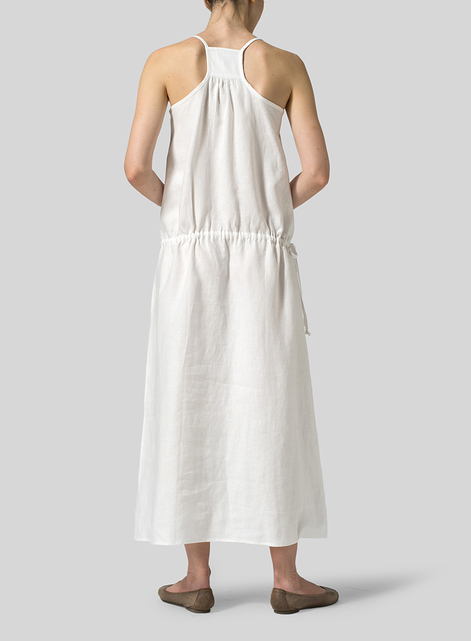 Linen Half Button-Down Sleeveless Dress