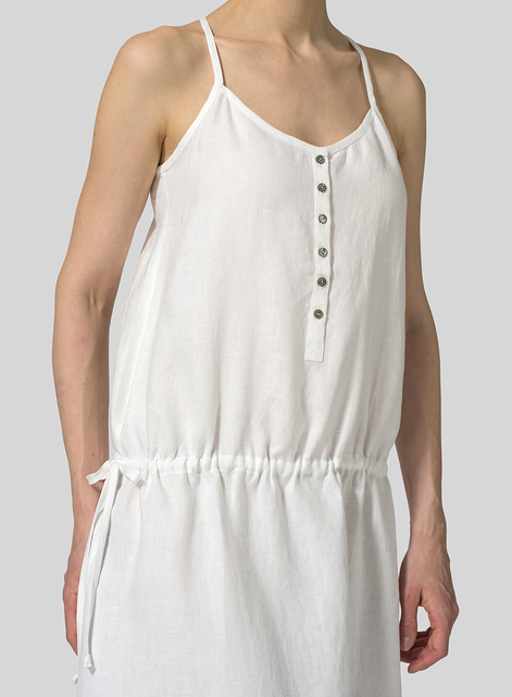 Linen Half Button-Down Sleeveless Dress