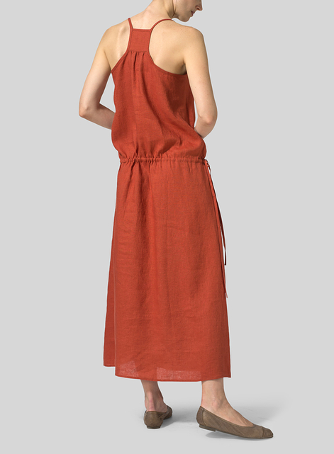 Linen Half Button-Down Sleeveless Dress