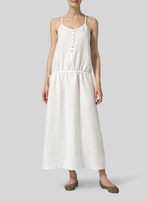 Linen Half Button-Down Sleeveless Dress