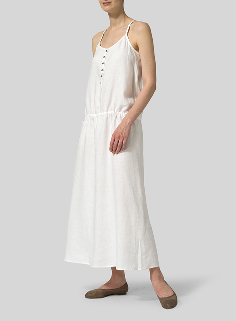 Linen Half Button-Down Sleeveless Dress