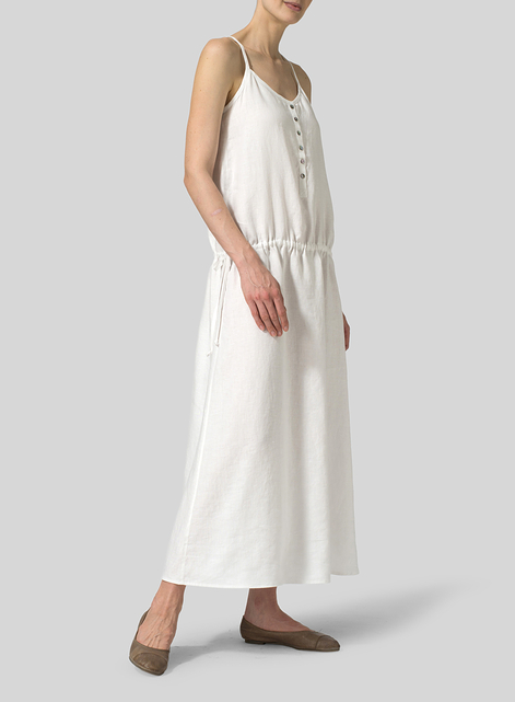 Linen Half Button-Down Sleeveless Dress