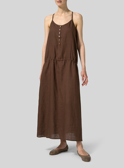 Linen Half Button-Down Sleeveless Dress