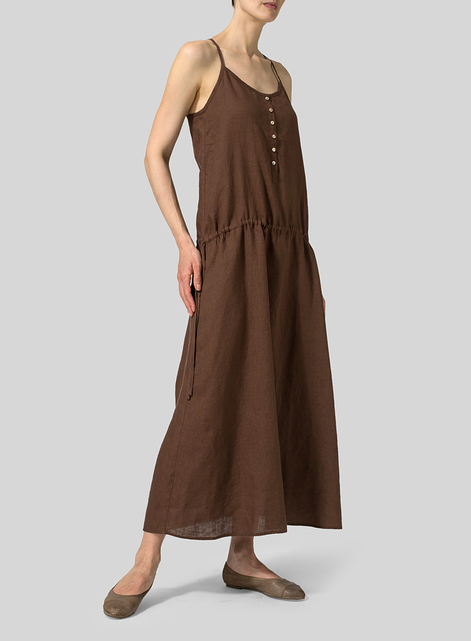 Linen Half Button-Down Sleeveless Dress