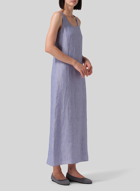 Linen Fitting Round Neck Long Dress