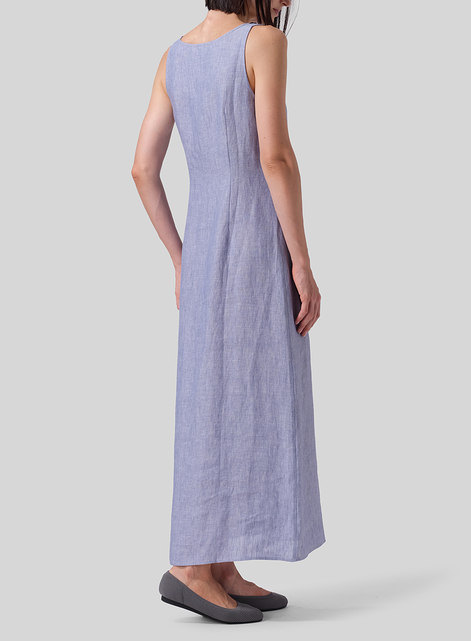 Linen Fitting Round Neck Long Dress