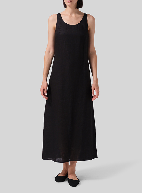 Linen Fitting Round Neck Long Dress