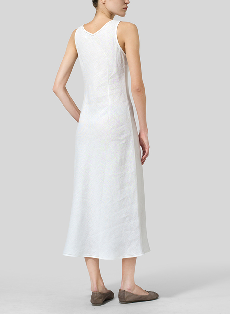 Linen Bias Cut Sleeveless Long Dress