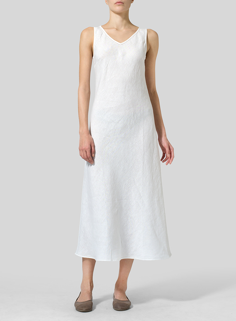 Linen Bias Cut Sleeveless Long Dress