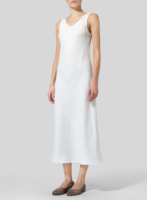 Linen Bias Cut Sleeveless Long Dress