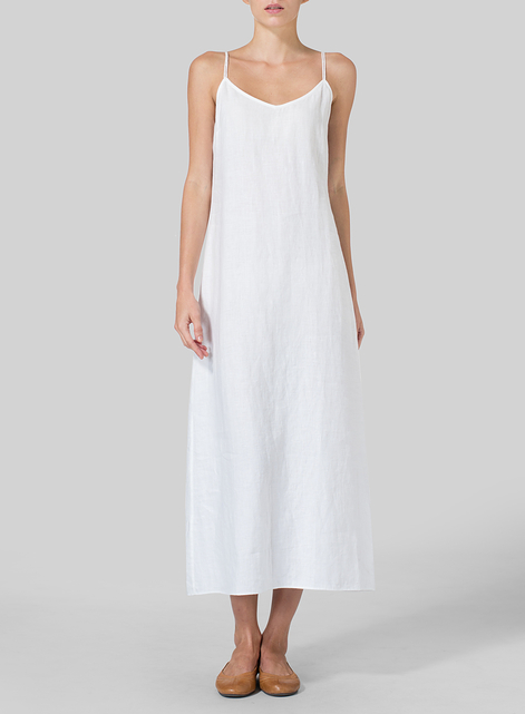 Linen Spaghetti Strap Long Dress 