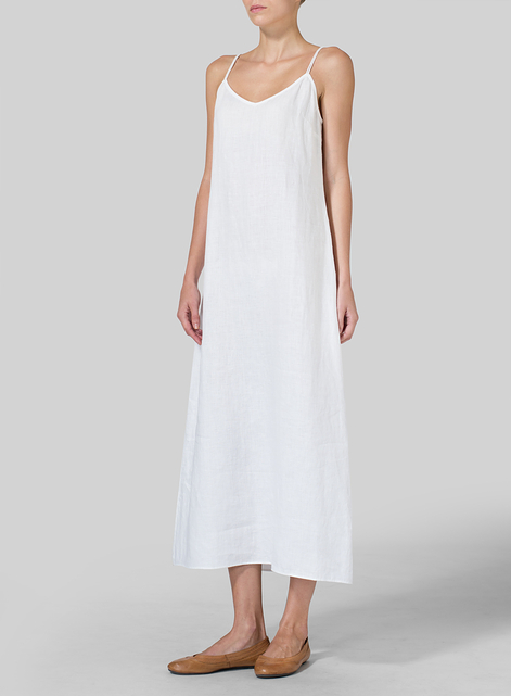 Linen Spaghetti Strap Long Dress 