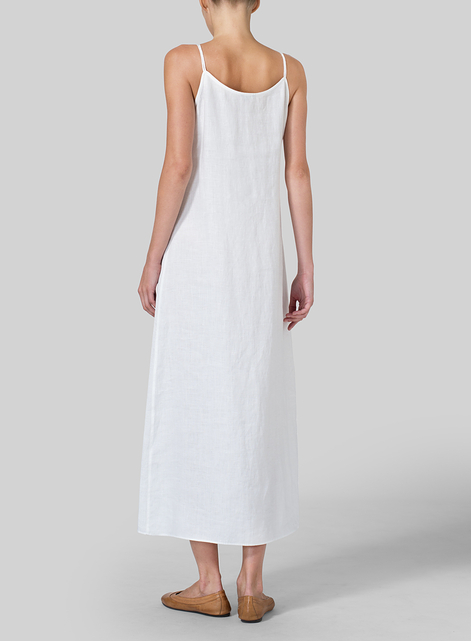 Linen Spaghetti Strap Long Dress 