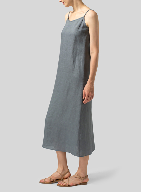 Linen Spaghetti Strap Long Dress 