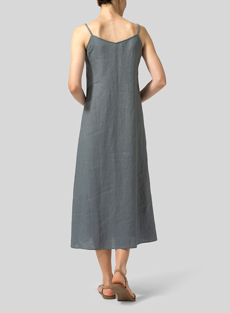 Linen Spaghetti Strap Long Dress 