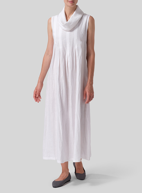 Linen Sleeveless Cowl Neck Long Dress