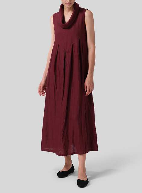 Linen Sleeveless Cowl Neck Long Dress