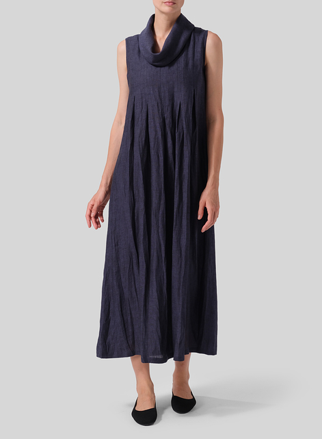 Linen Sleeveless Cowl Neck Long Dress